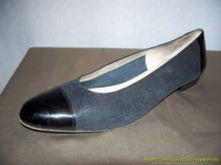 Salvatore Ferragamo Black Leather Flats 9.5 3A Patent Leather Toe Heel 