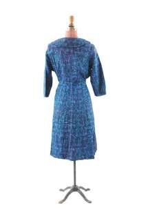 VINTAGE 50s Blue ROCKABILLY Atomic Star Novelty Print Party Deco DRESS 