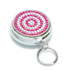 Pink Crystal Travel Vitamin Pill Box Case Hold Keychain  