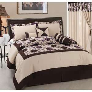  11 Piece King Purple and Linen Floral Bed in a Bag Set 