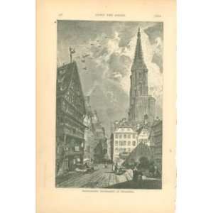 1877 Print Ferkelmarkt pig Market At Strassburg Germany 