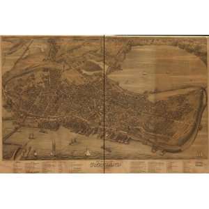  Map Birds eye view of the city of Portland, Maine 1876. Jos. Warner 