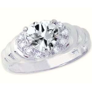   White Gold Ribbed Heart Gemstone and Diamond Ring White Topaz, size5.5