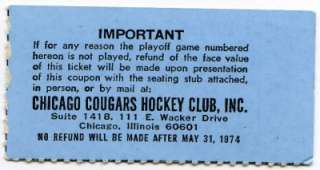 1974 Chicago Cougars Toronto Toros WHA Avco Cup Eastern Division 