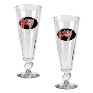   Buccaneers NFL 2pc Pilsner Glass Set with Football on stem   Oval Logo
