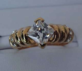 carat PRINCESS cut Ribbed Shrimp Band 14k GOLD ep Wedding Ring Sz8 