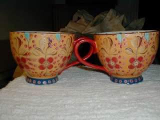 DUTCH WAX Print BISTRO Coffee CUPS~MUGS~S/2~Goldenrod & Red~NEW  