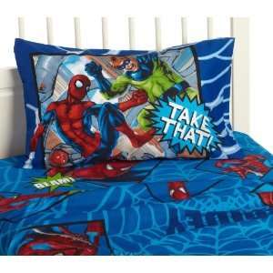 MARVEL Spiderman Batman Comic Full Comforter Sheet+pillows Set 5 