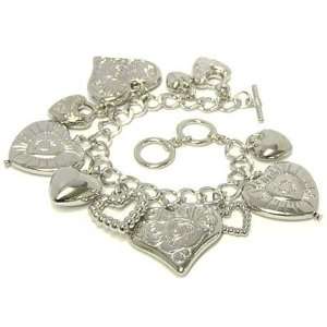   Heart Charm Silver Tone Adjustable Toggle Bracelet 