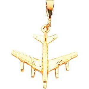  14K Yellow Gold 3D Jet Airplane Charm Jewelry