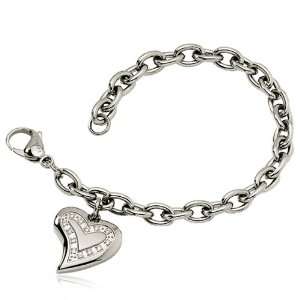  Womens Stainless Steel Heart Charm Bracelet: Jewelry