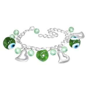   Green Evil Eye Beads Ball Heart Love Charm Womens Bracelet: Jewelry