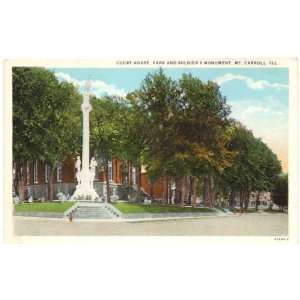 1930s Vintage Postcard   Court House, Park and Soldiers Monument   Mt 