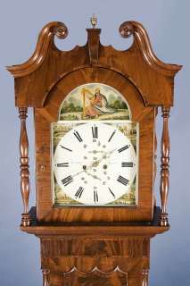   Mahogany Long Case Grandfather Clock Painted Dial Leeds T Pell  