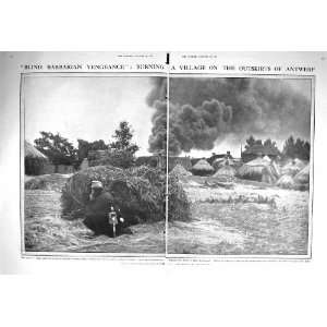  1914 BURNING VILLAGE ANTWERP BELGIUM GERMAN SOLDIERS