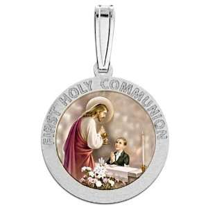  First Holy Communion Scalloped Round Medal (boy) Jewelry
