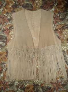 vtg 60s GREAT THINGS Canada Worn mens M LEATHER FRINGED Hippie VEST 