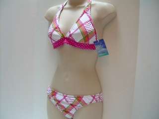 NEW ISLAND SOUL BIKINI SWIMSUIT NWT PINK PLAID DOTS SM  