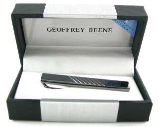 Geoffrey Beene Classic Black Polished Nickel Line Pattern Tie Clip Bar 