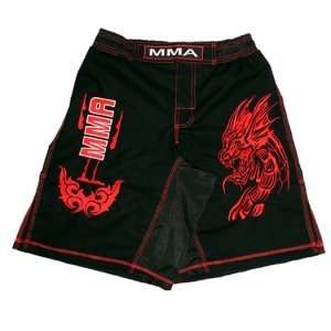  MMA Board Shorts in Rib Stop Cotton with Red Embroidery 