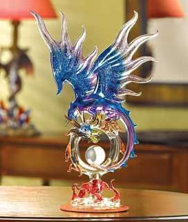 Crimson Flames & Dragon Guarded Orb Glass Art Figurine  