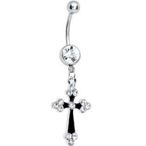  Clear Gem Black Gothic Cross Belly Ring: Jewelry