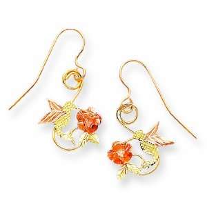    10k Black Hills Gold Hummingbird With Flower Earrings: Jewelry