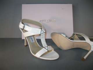 AUTHENTIC JIMMY CHOO NEW 38.5 HIVE WHITE PATENT SANDALS SHOES NIB 