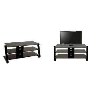   & LCD Black Metal TV Stand with Black Tempered Glass Electronics