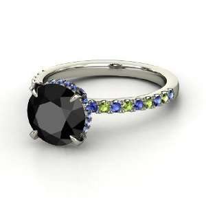   Black Diamond 14K White Gold Ring with Sapphire & Green Tourmaline