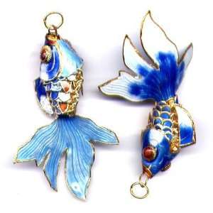  Cloisonne Fantail Fish Pendant Ocean Jewelry Gift Boxed 