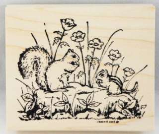 Northwoods rubber stamp Squirrel Chipmunk Flowers  