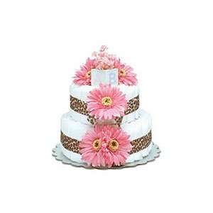  Bloomers Baby 2 Tier Diaper Cake   Hot Pink Daisies with 