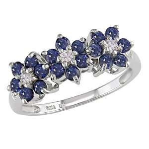  10K White Gold 1 Carat Blue and White Sapphire Flower Ring 