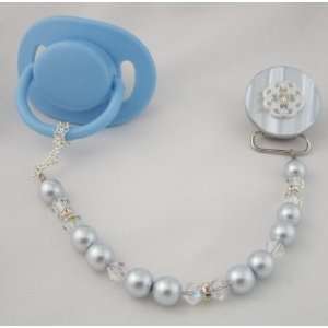  Baby Blue Lacy Flower Pacifier Clip: Baby