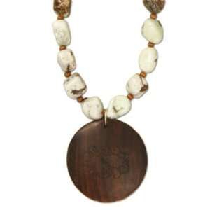   Lemon Chrysoprase Necklace with Wood Pendant   Grandin Road Jewelry