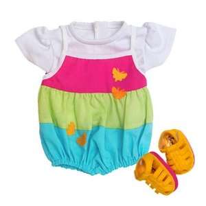 Rainbow Romper with White Tee for 15 Inch Dolls Toys 