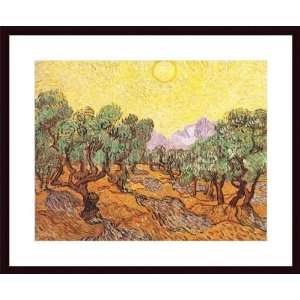   Gogh Olive Trees with Yellow Sky and Sun Wood Frame