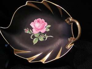 Western Germany Hand Painted Black Beauty Dish, Rose  