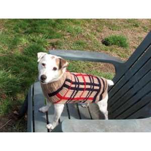Tan Plaid Handmade Wool Designer Dog Sweater Size XXS:  