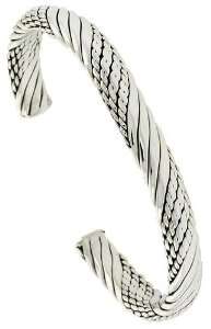  Sterling Silver Braided Rope Wire Cuff Bangle Bracelet 8 