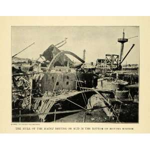  1911 Print Maine Battleship Explosion Havana Harbor 