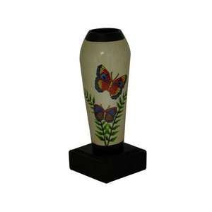    Painted Butterfly Bud Vase on Wood Base Brand New