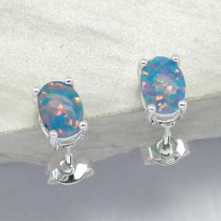 Fine silver blue fire opal earrings e232 2  