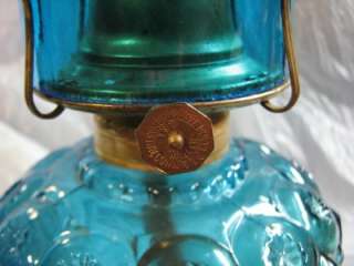 COLONIAL BLUE MOON & STAR OIL LAMP WITH GLOBE & WICK  