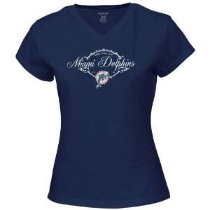  Reebok Miami Dolphins Navy Blue Ladies Team Logo T shirt 