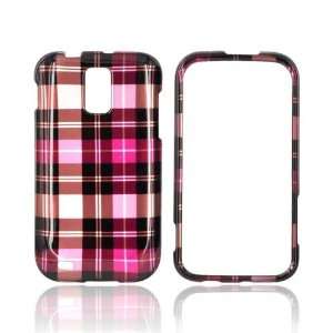 Plaid Pattern of Pink Hot Pink Brown, & Silver Hard Plastic Case For T 
