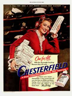   Chesterfield cigarettes military hats   buy more WWII war bonds  