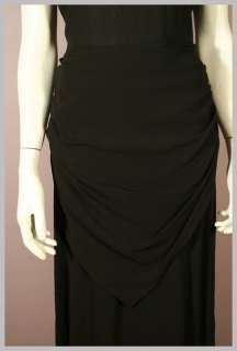 Vintage 40s Brown Crepe Dress w Beaded Neck and Draped Front L  