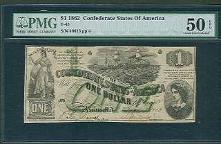 CONFEDERATE NOTE, 1862, T45, $1, Steamship, Lucy Pickens, PMG Grade 